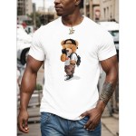 Men's Cartoon Teddy Bear Print Graphic Design Crew Neck T-shirt - Casual and Comfy Summer Tee for Daily Wear and Vacation Resorts