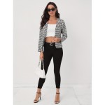 Houndstooth Open Front Blazer, Elegant Long Sleeve Blazer For Office & Work, Women's Clothing
