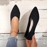 Women's Pointed Toe Knit Ballet Flats - Comfortable Breathable Slip On Dress Shoes, Soft Walking Loafers for Work & Casual