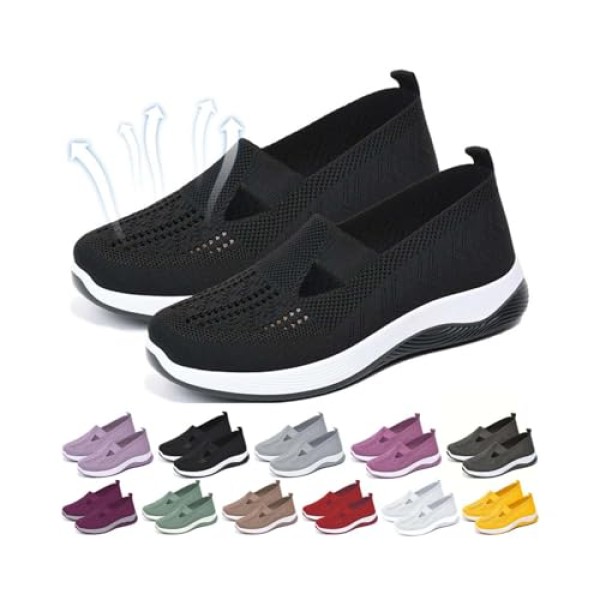 Yilia Orthopedic Shoes for Women, Women Wide Width Breathable Walking Comfortable Slip on Sneakers, Non Slip Food Service Lightweight Sneaker, Nurse Shoes Arch Support Sneakers