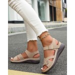 Women's Low Wedge Heels Summer Comfortable Dressy Platform Sandals Buckle Ankle Strap Open Toe Flower Wedge Sandals
