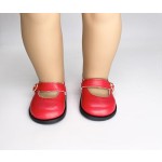 18" American Doll Shoes- Mary Jane Matte Black, Red, White, Pink, Shiny Black Shoe (18" Doll, Red)