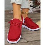 Women's Solid Color Canvas Shoes, Casual Lace Up Flat Loafers, Comfortable & Light-Weight Women's Daily Travel Shoes