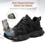 Hogent Steel Toe Shoes for Women Men Wide Non Slip Composite Work Sneakers Indestructible Comfortable Safety Tennis Shoes Lightweight Breathable Construction Sneakers Puncture Proof Ergonomic