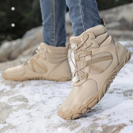 Winter Barefoot Boots Women Men Hiking Boots, Waterproof Warm Hike Barefoot Shoes, Non-Slip Zero Drop Snow Shoes, Fur Lined Wide Toe Walking Outdoor Footwear