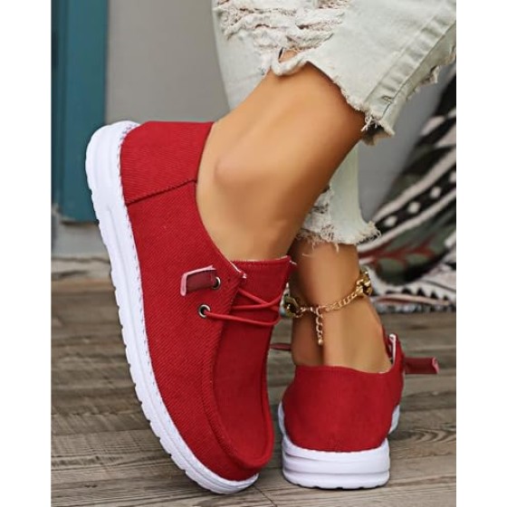 Women's Solid Color Canvas Shoes, Casual Lace Up Flat Loafers, Comfortable & Light-Weight Women's Daily Travel Shoes