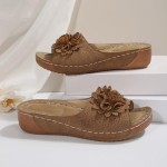 Orthopedic Wedge Sandals for Women Summer Dressy 2025, Flowers Open Toe Platform Sandals Casual Walking Slip on Sandals Boho Beach Sandals Dress Shoes Comfortable Outdoor Shoes
