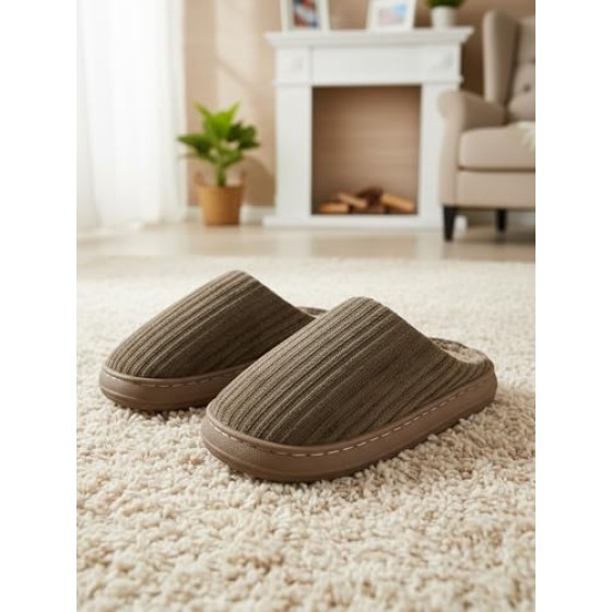 Ultra-Comfortable House Slippers for Men & Women, Memory Foam Indoor Slippers with Non-Slip Sole, Soft Plush Lined House Shoes for Home Use Brown