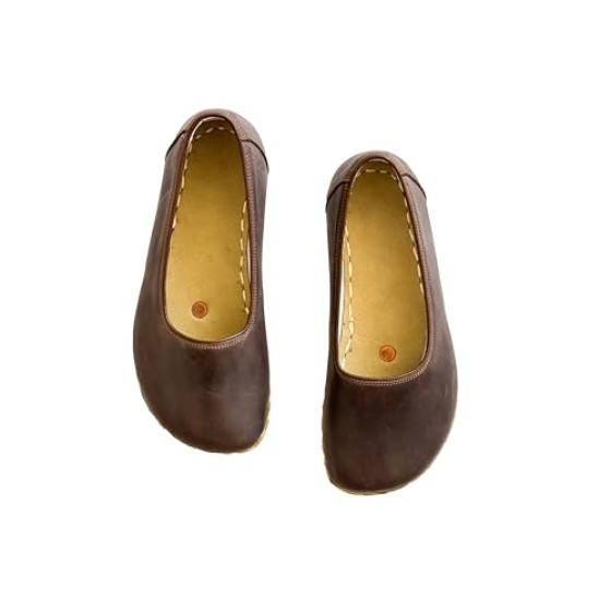 Grounding Shoes For Women, Barefoot Leather Shoes,Earthing With Copper Rivet, Wide Toe Box, Minimalistic Shoes, Gifts For Him | Bitter Brown